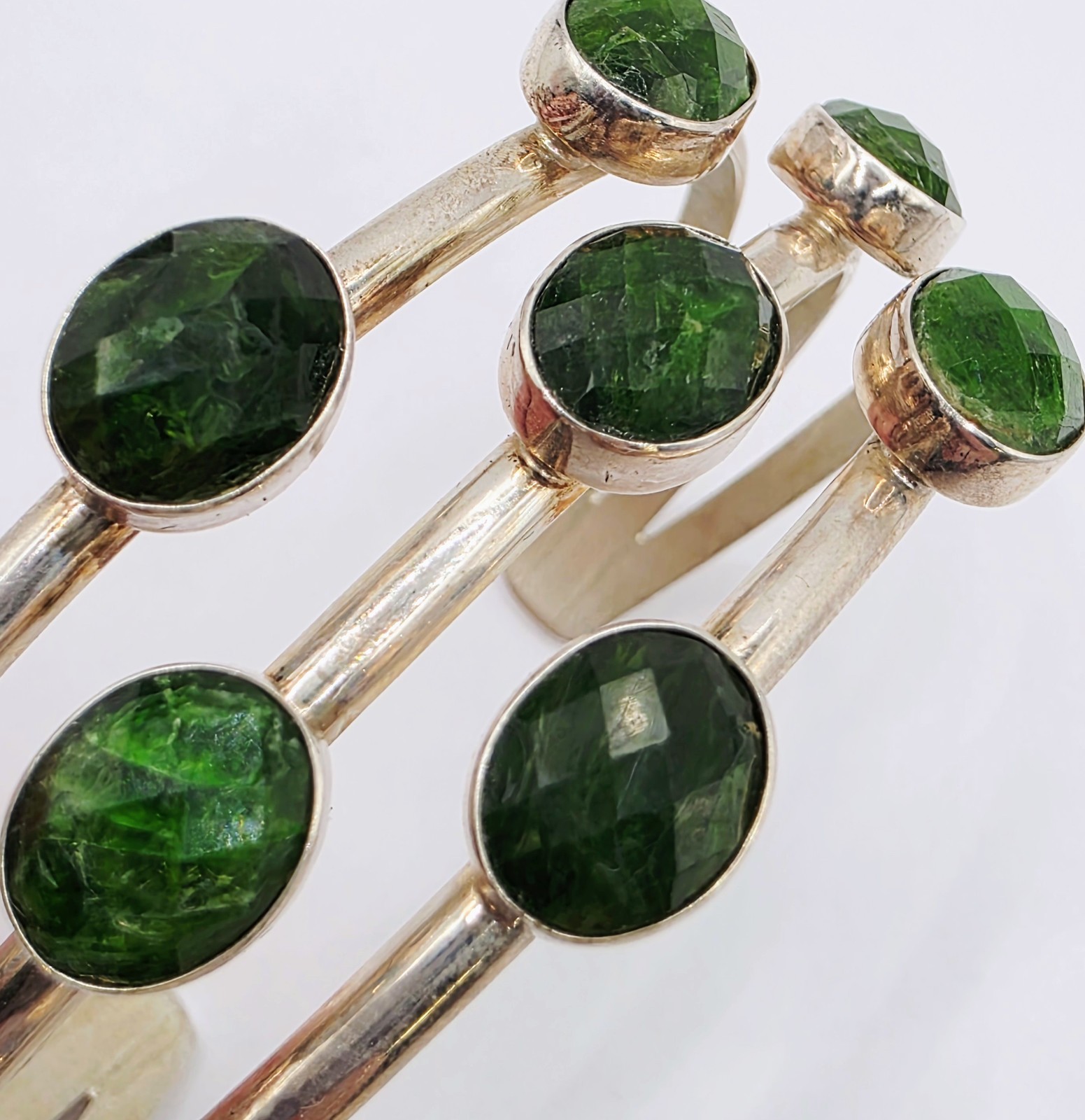 Jay King Sterling Silver Green Chrome Diopside MultiStone Cuff Bracelet 6.5″