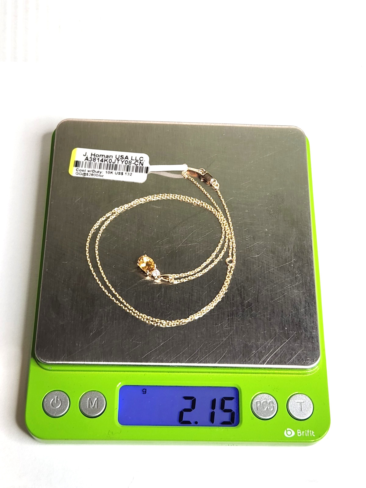 Kay Jewelers Citrine & Diamond Necklace Solid 10K Yellow Gold 2gram Retail $479