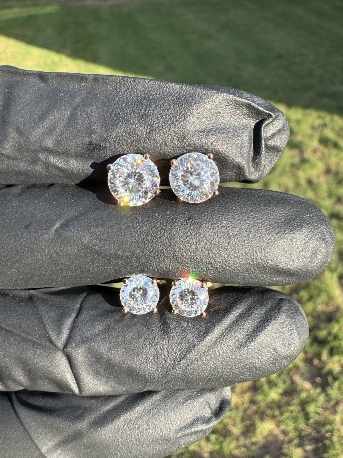 Mens Ladies Real Portuguese Cut Moissanite Stud Earrings 925 Silver VVS D Color