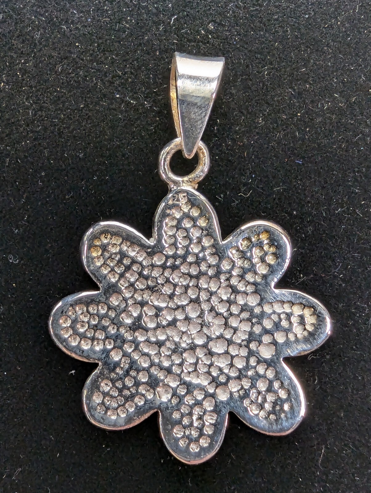 Sterling Silver Pendant With Shell Inlay. Flower With Swirl Design. 8.8 Grams.