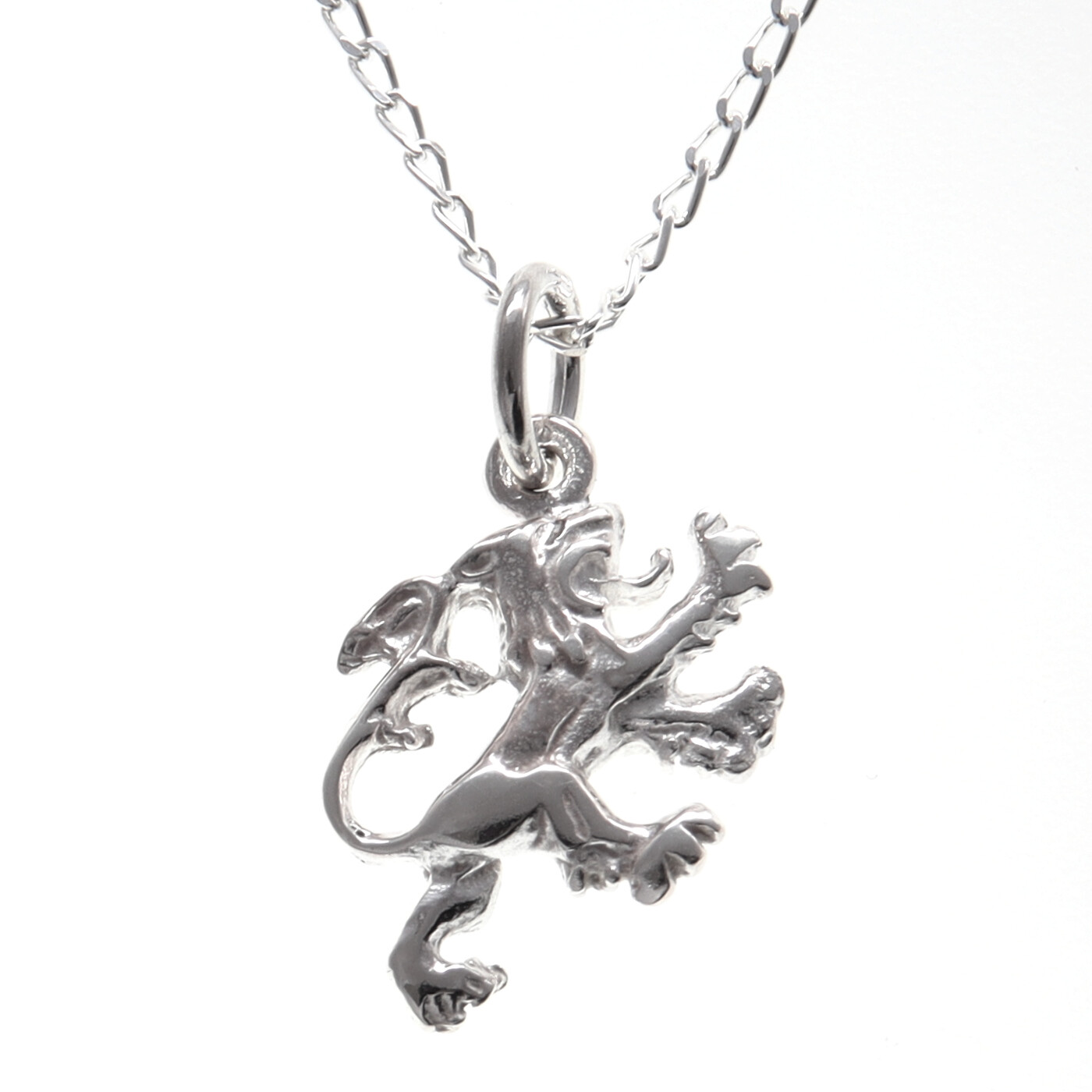 Sterling Silver Lion Rampant Pendant Necklace & Gift Box