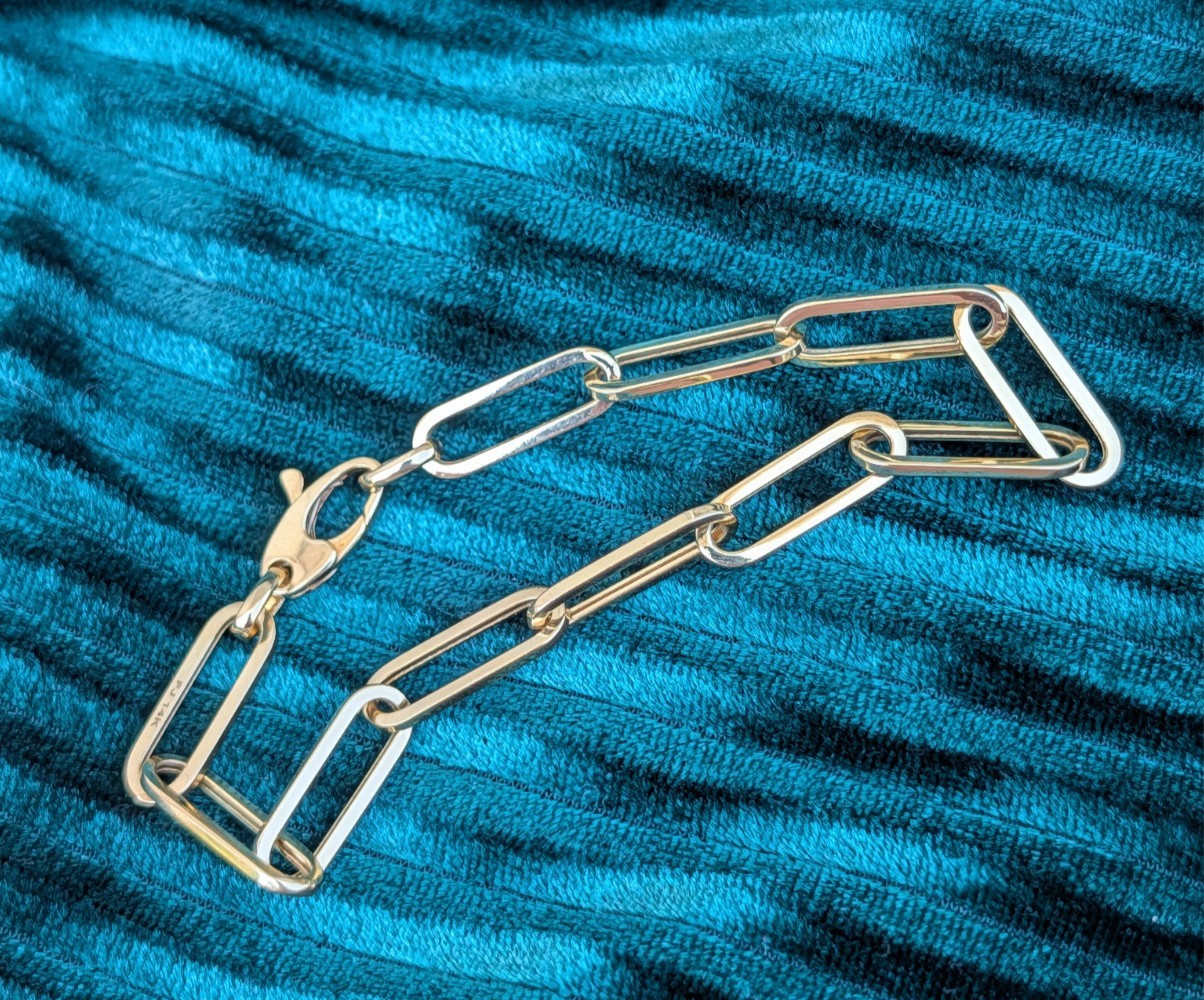 14k Yellow Gold Paperclip Link Bracelet 7.5″ 4.49g 11 Links Lobster Claw Clasp