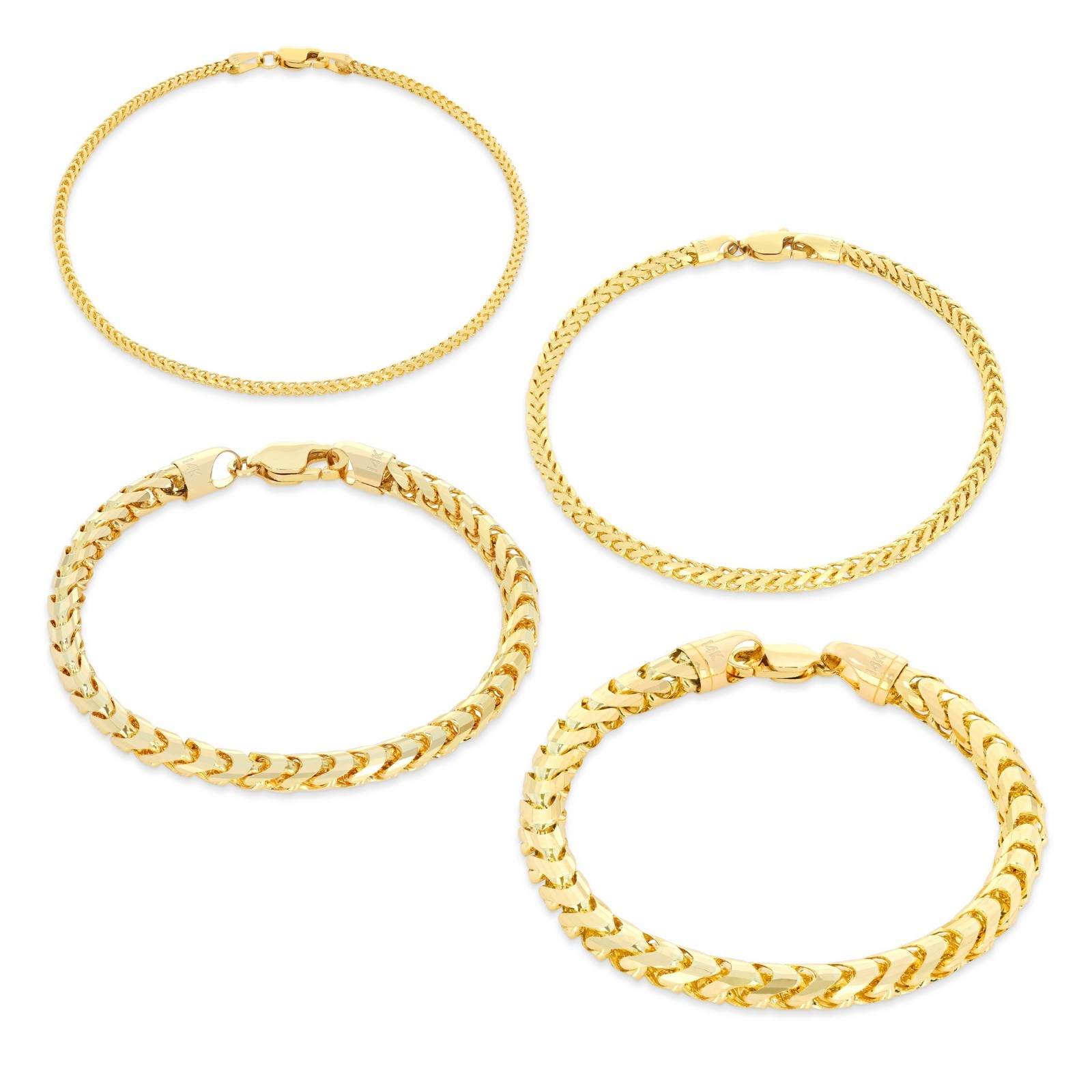 14K Yellow Gold Solid Franco 1.1mm-6mm Diamond Cut Spiga Chain Bracelet 7″ 8″ 9″