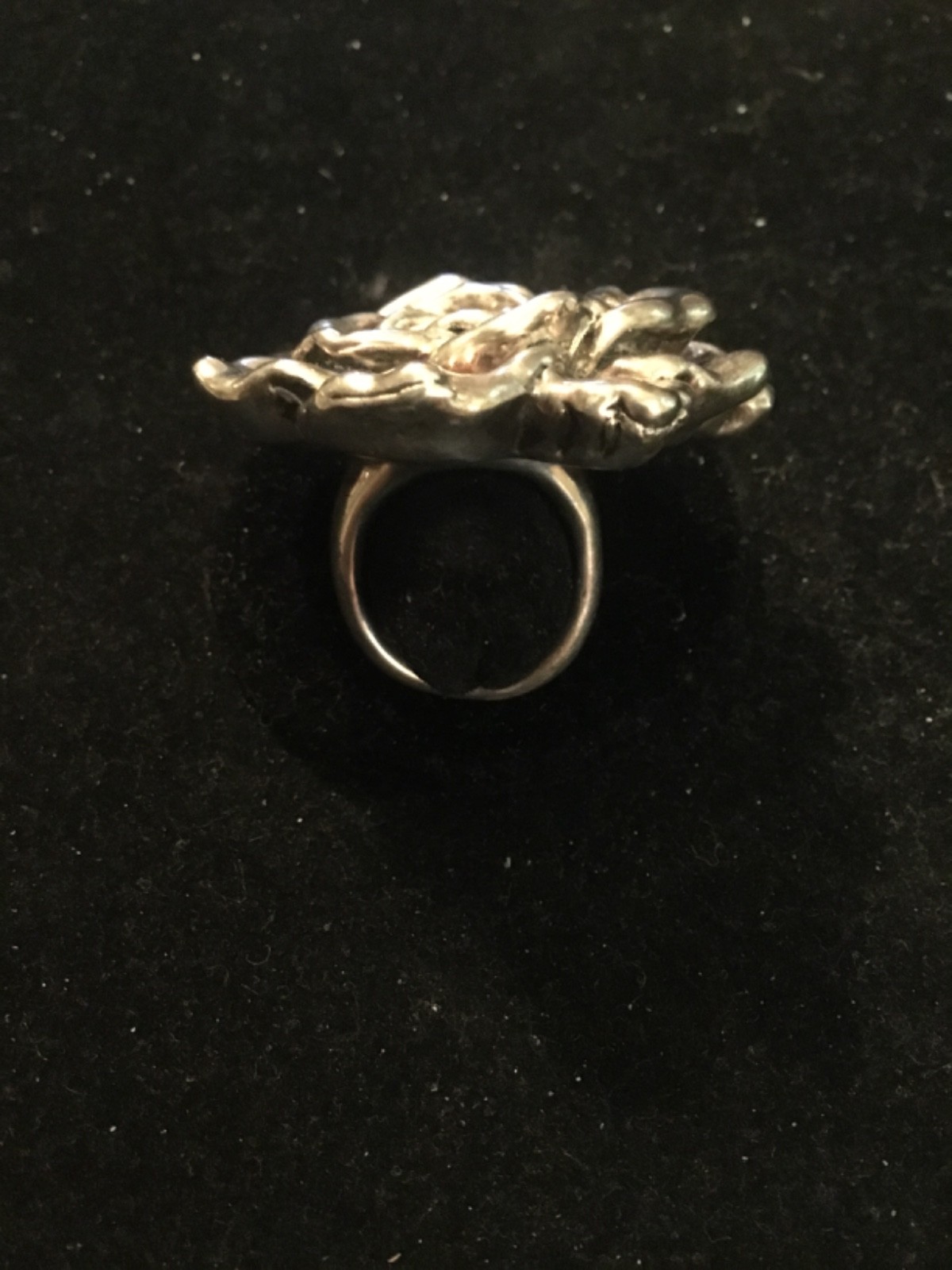 Large Signed ISRAEL Electroform Silver Tone Repousse Artisan Flower Ring-Size 6
