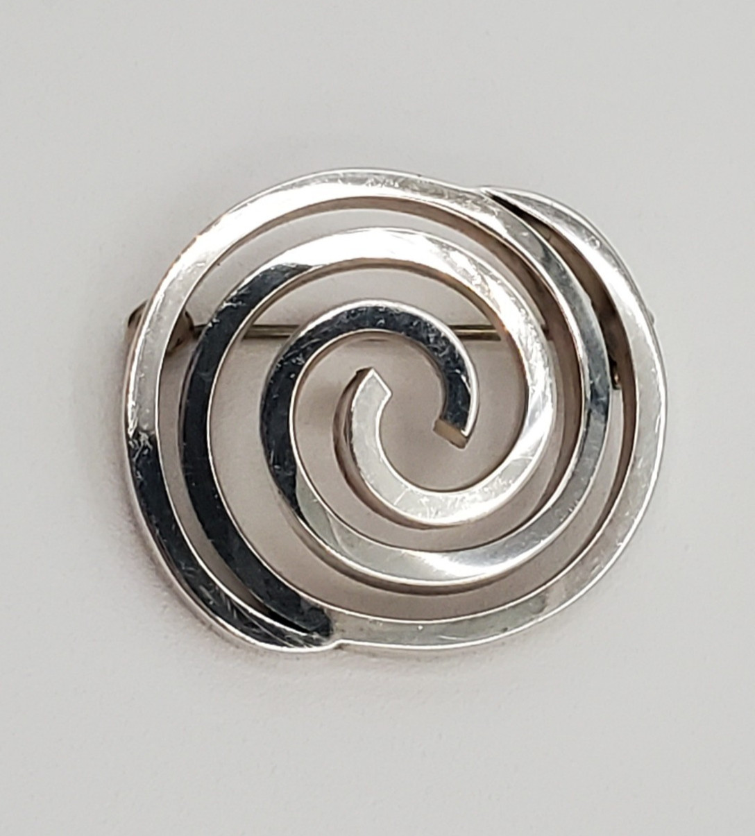VTG 925 Spiral Brooch 1.25in Sterling Silver Solid 15g Abstract 3D Geometric