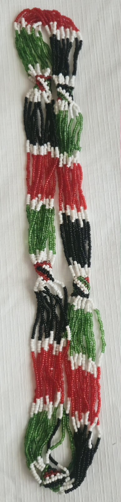 Red Green Black White Glass Beaded Rope Necklace Multicolor Adjustable