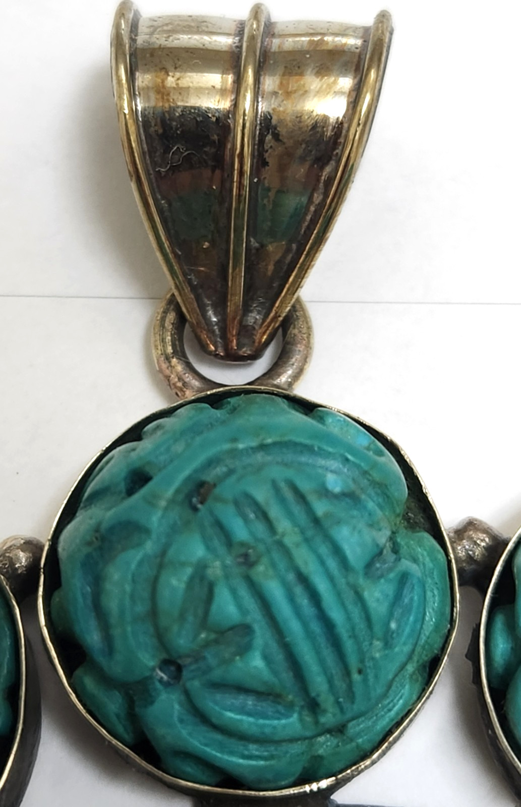 Tibetan Amber Resin Earrings/Large Pendant set in Silver, Carved Turquoise Beads