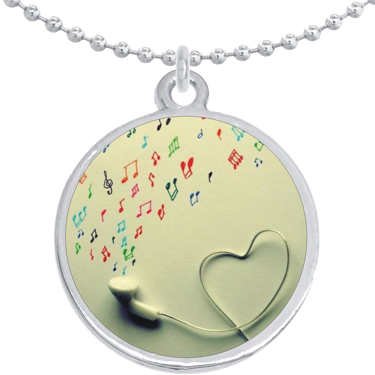 Headphones Music Notes Hearts Round Pendant Necklace Beautiful Fashion Jewelry