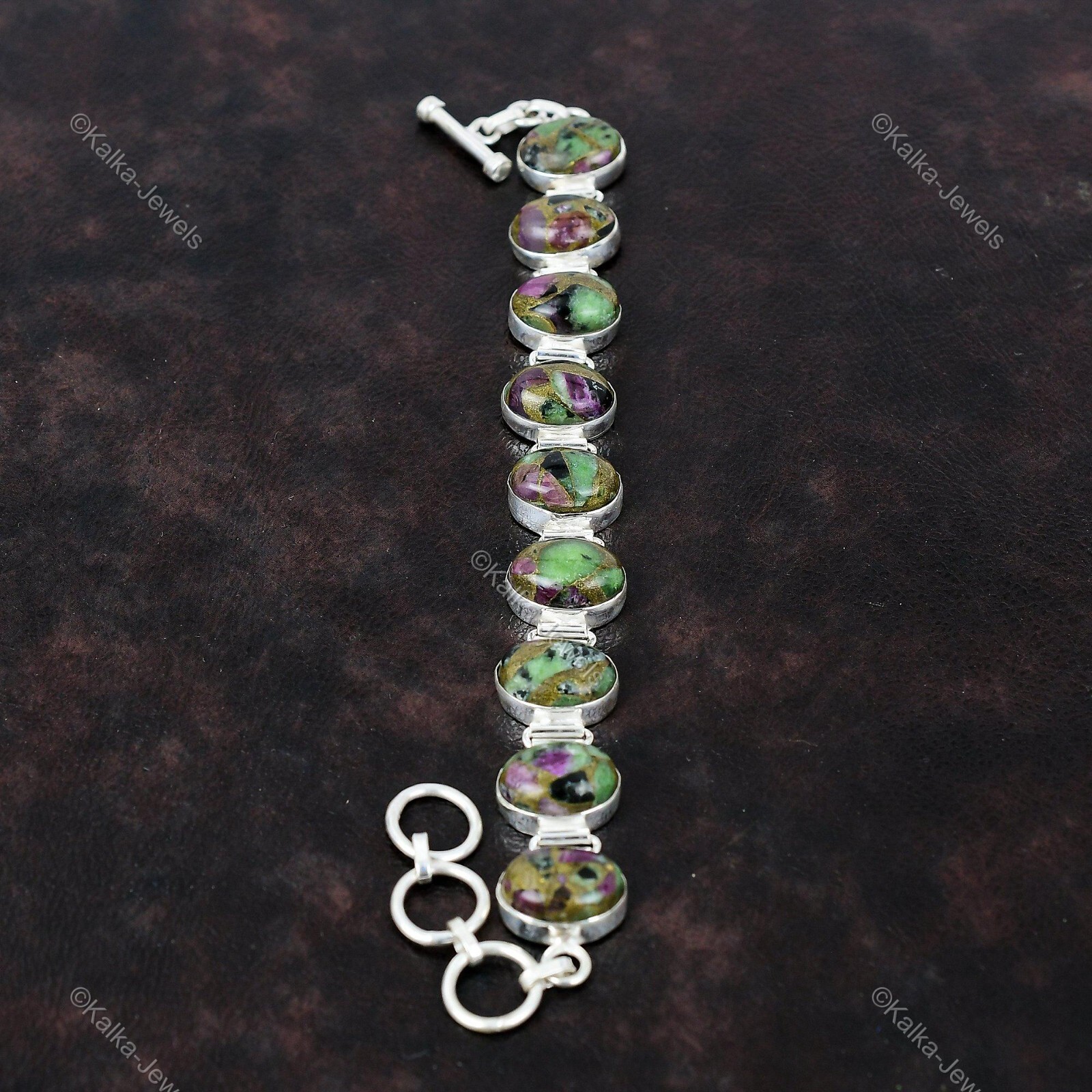 Natural Copper Ruby Zoisite Chain Adjustable Bracelet 925 Silver For Women