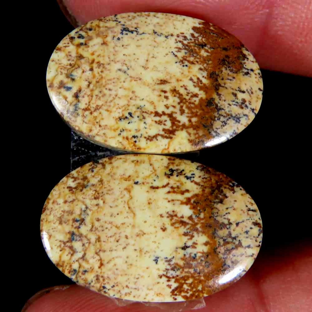23.55Cts.100% Natural Designer Picture Jasper Oval 13x20x5mm cab Pair Gemstone