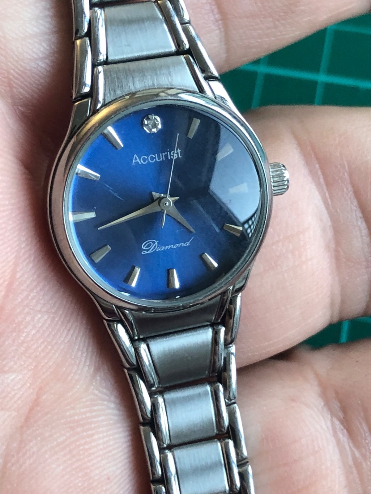 Ladies ACCURIST Diamond Watch, Blue Dial, New Battery Running