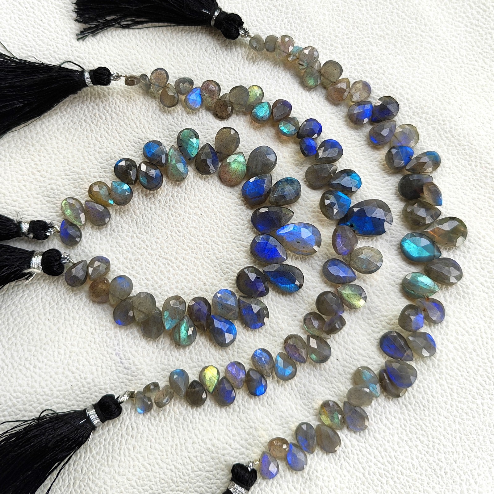 Rainbow Fire Labradorite 7″ Strand Pear Faceted Beads 8x6mm to 13x10mm Size
