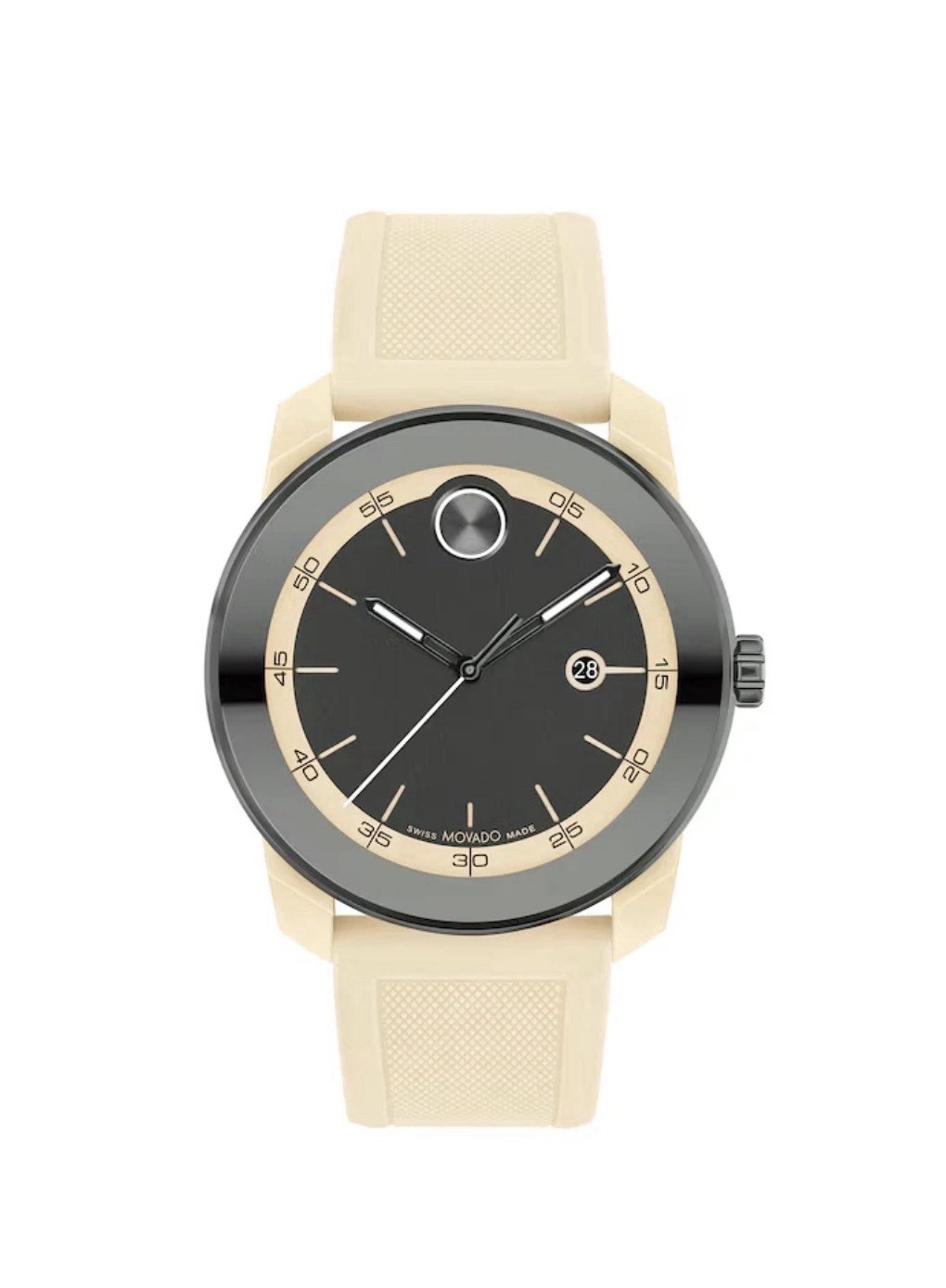 Brand New Movado Bold TR90 Men’s Beige Silicone Strap 42mm Watch 3601207