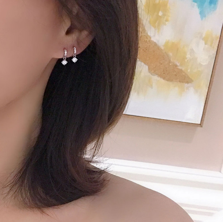 Sterling Silver CZ Children Girls Drop Huggie Hoop Earrings Christmas Gift PE35