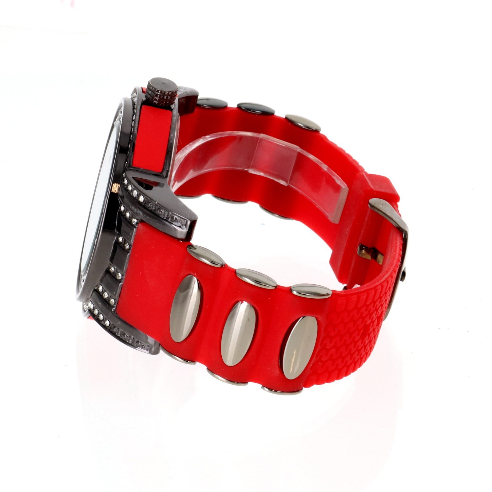 Men’s Oversize Watch Black Finish Red Silicone Band 54mm in Diameter