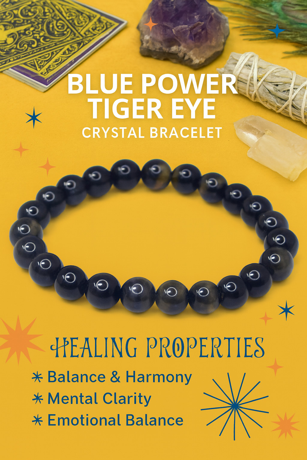 100.00 Cts Wonderful Blue Power Tiger Eye Stretchable Bracelet Beaded RK 33 AZ20