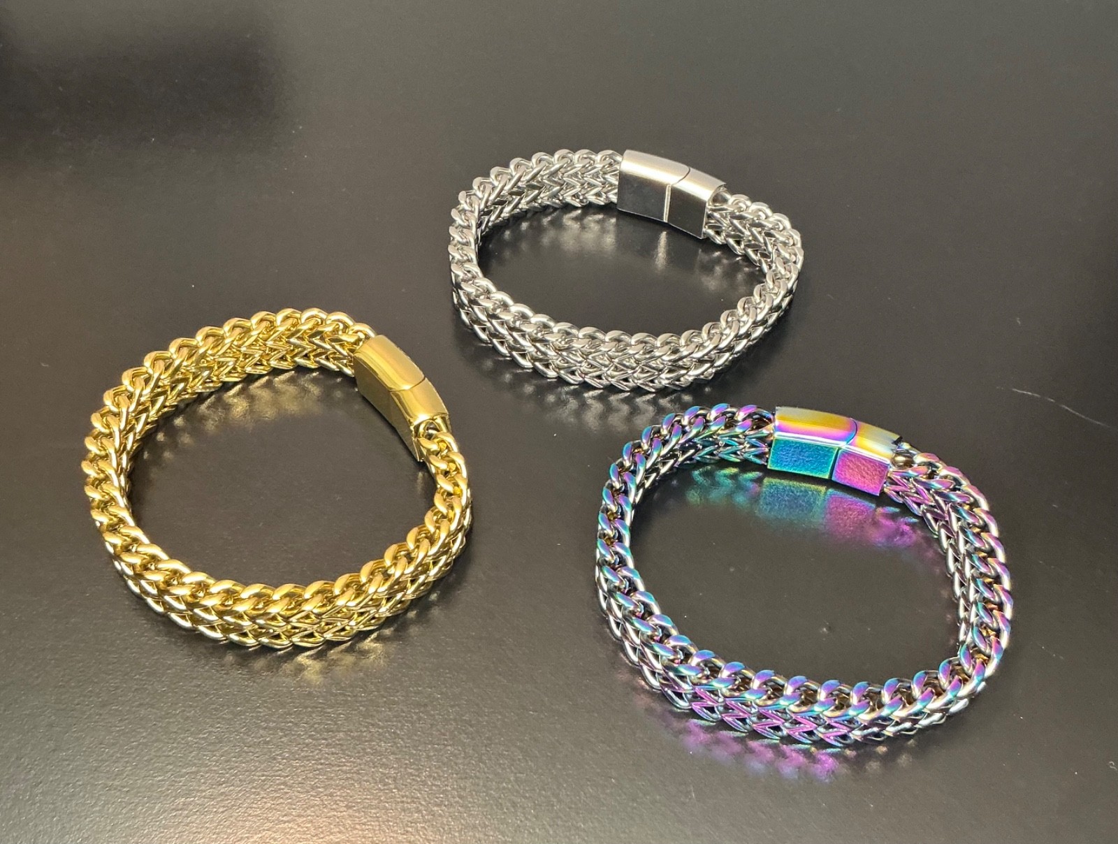 New Bracelet Hip Hop Men Women Gift Teen 8 Inches Iridescent Gold Colorful