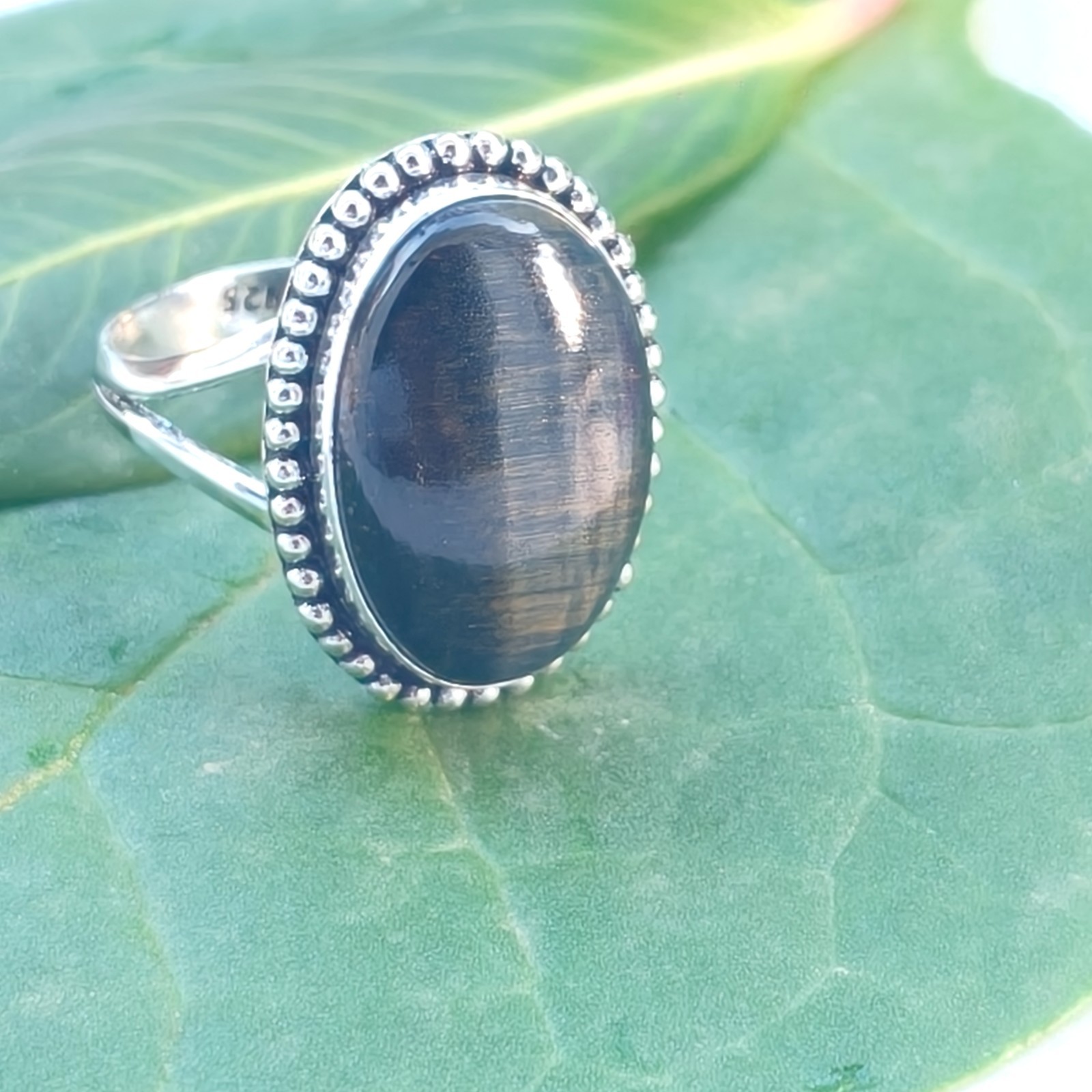 Black Fossil Coral Gemstone 925 Silver Handmade Statement Ring Jewelry
