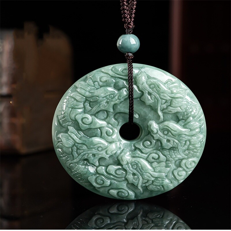 Jade Dragon Necklace Pendant Peace Buckle Jadeite Necklace Men Women JewelryGift
