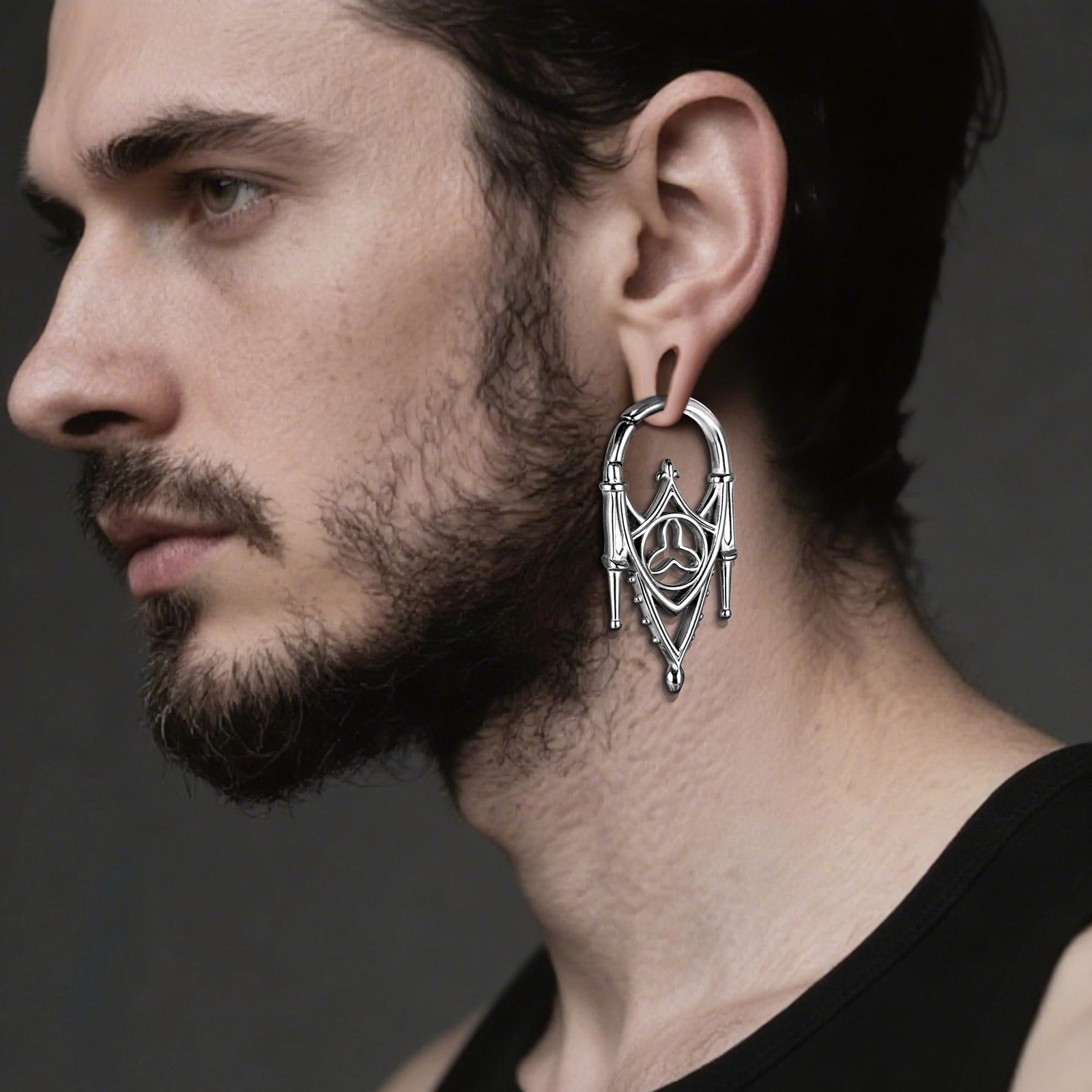 Gothic Ear Weights Hangers, 2PCS Stainless Steel Dangle Ear Gauges Plugs Tunn