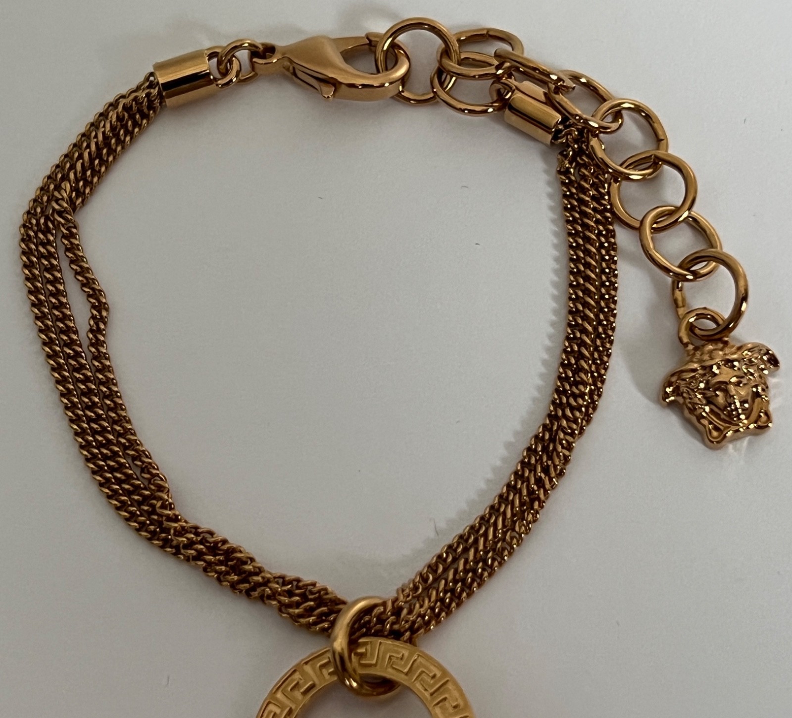 NWT Versace Medusa Head Large 3D Logo Charm Greek Key Gold Chain Bracelet $1295