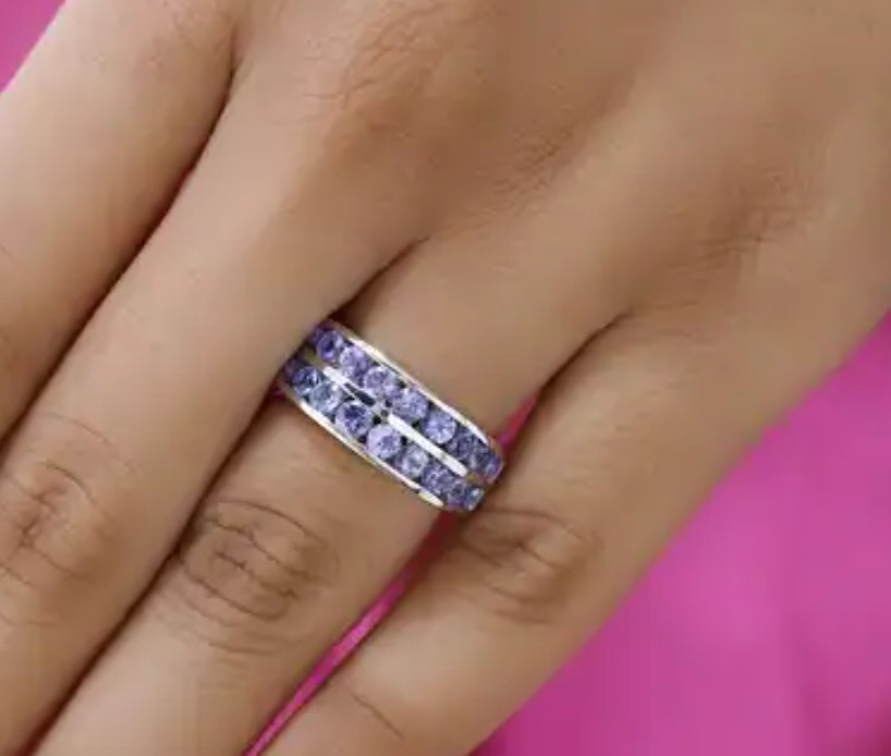 Tanzanite Double Half Eternity Band in Platinum Over Sterling 2.0 ctw Size 6