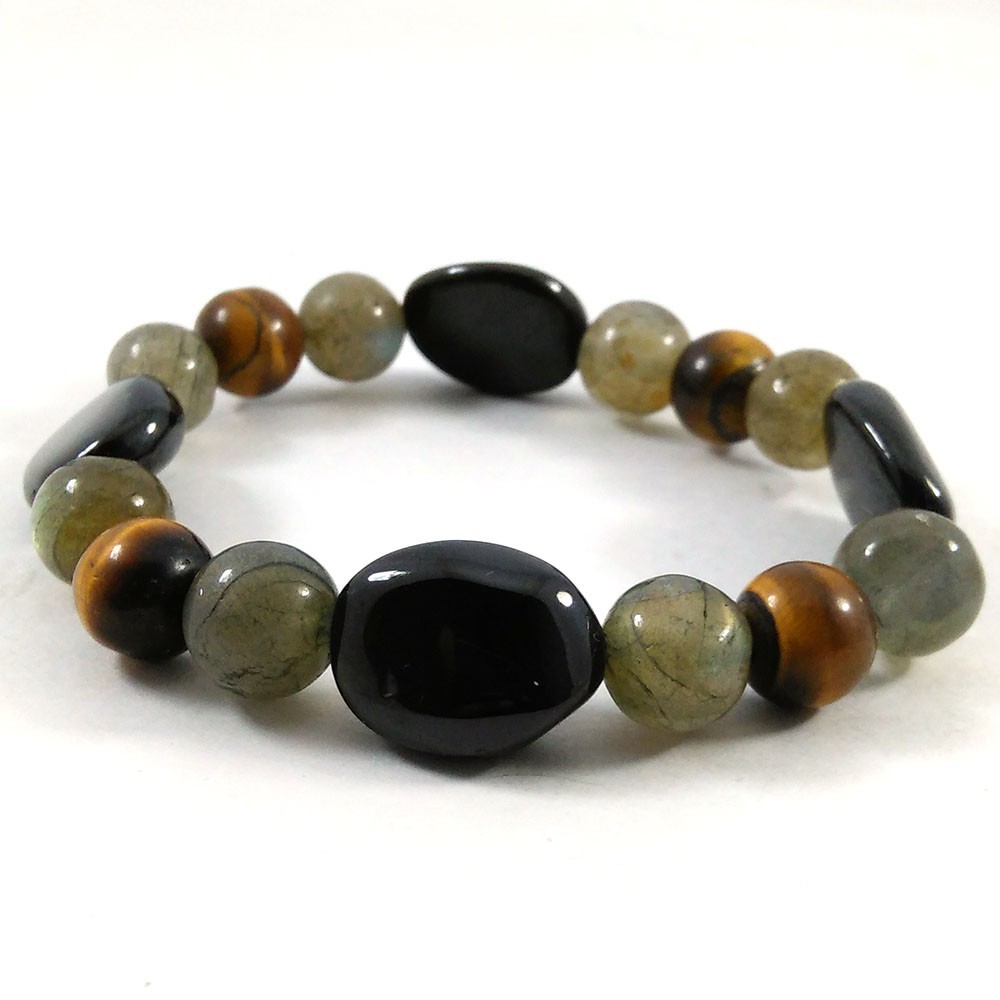 Natural Beaded Stretch Bracelet Smooth Round Beads 7.25″ Handmade Jewelry Gift