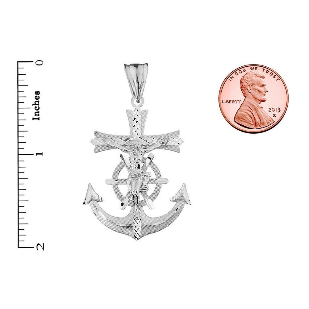Mariners Anchor Crucifix Pendant Necklace in Sterling Silver