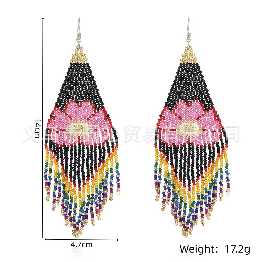 BOHO Seeds Beaded Earrings Flowers Fringe Tassel Bohemian Dangle Drop Handmade