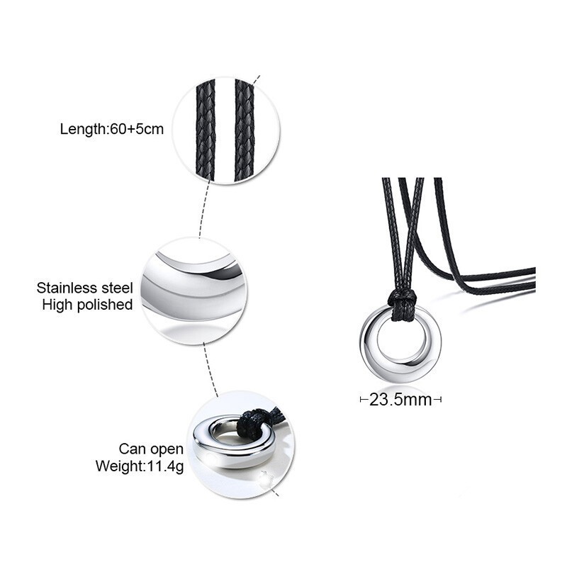New Wax Rope Women Necklace Ash Urn Circle Charm Pendant Cremation Classic Gift