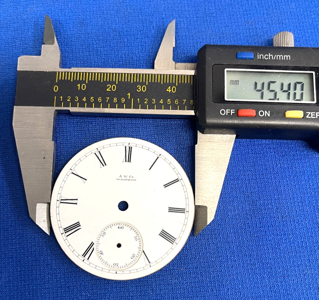 A W Waltham Single Sunk Roman Numeral Pocket Watch Enamel Dial 45.4mm