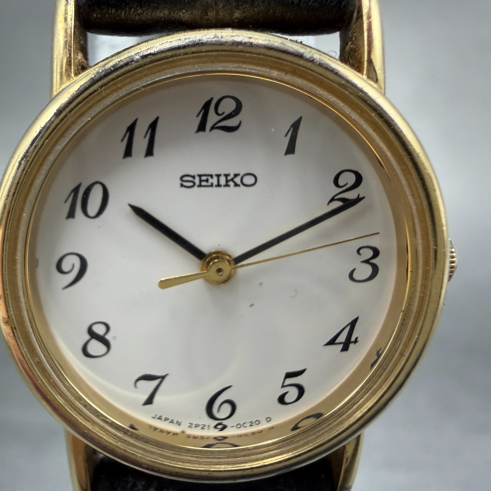Seiko Watch Women 22mm White Dial Gold Tone Round 2P21-0A20 New Battery VTG HG5