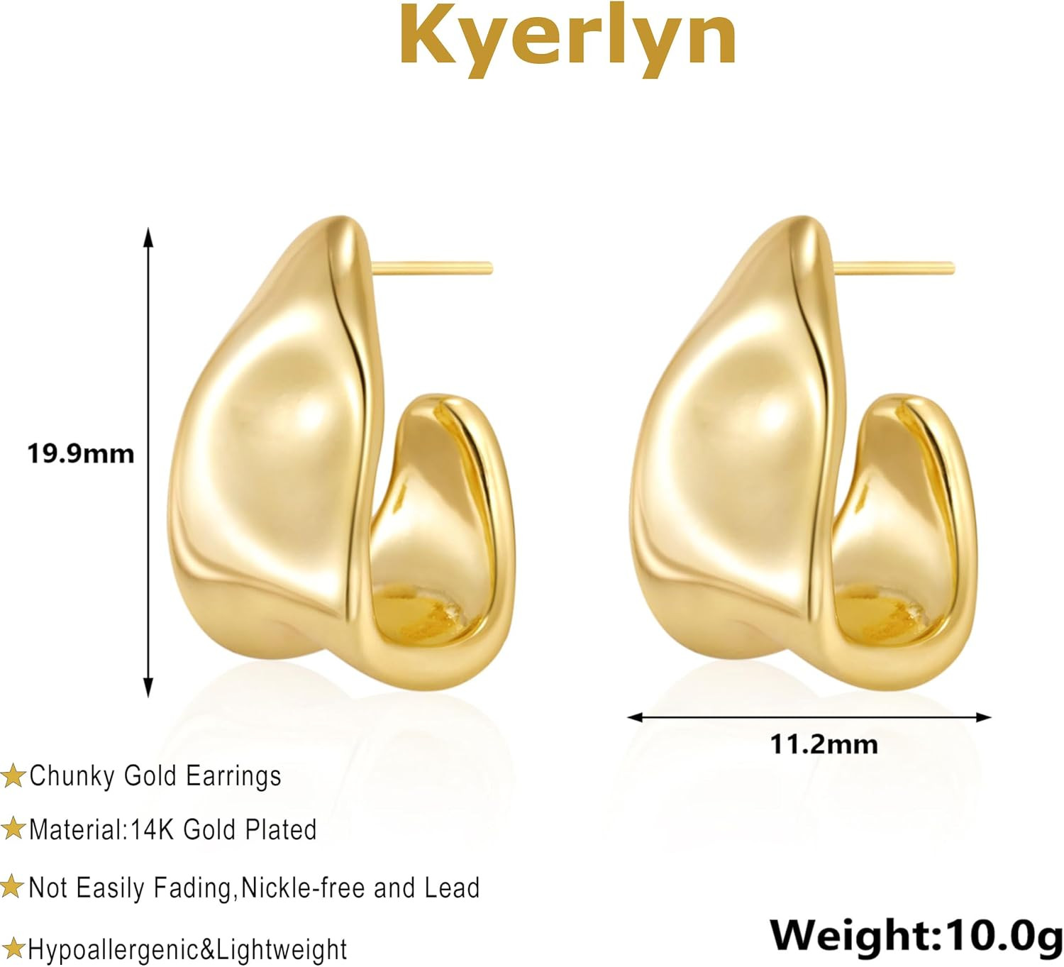 Chunky Gold Earrings for Women, 14K Gold/Silver Plated Statement Geometric Dangl