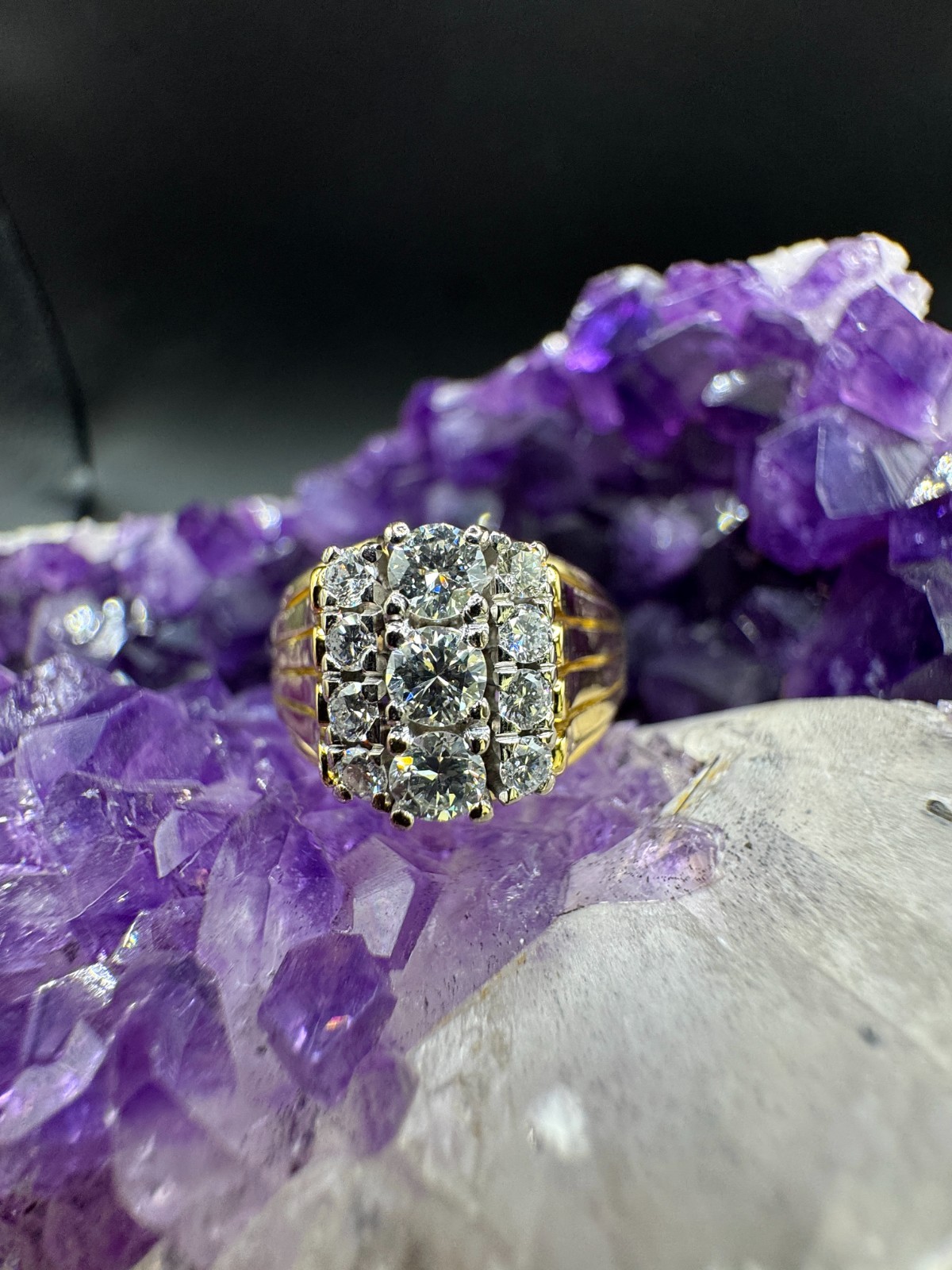 Ring 750 Gold 18 Carat Yellow and White Gold with Diamonds Vintage Handmade