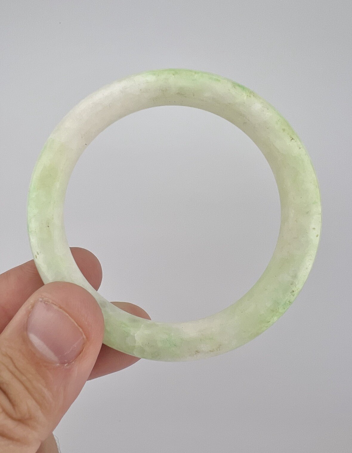 Antique Chinese Icy White & Green Jade Bangle Bracelet 69mm 32.3g