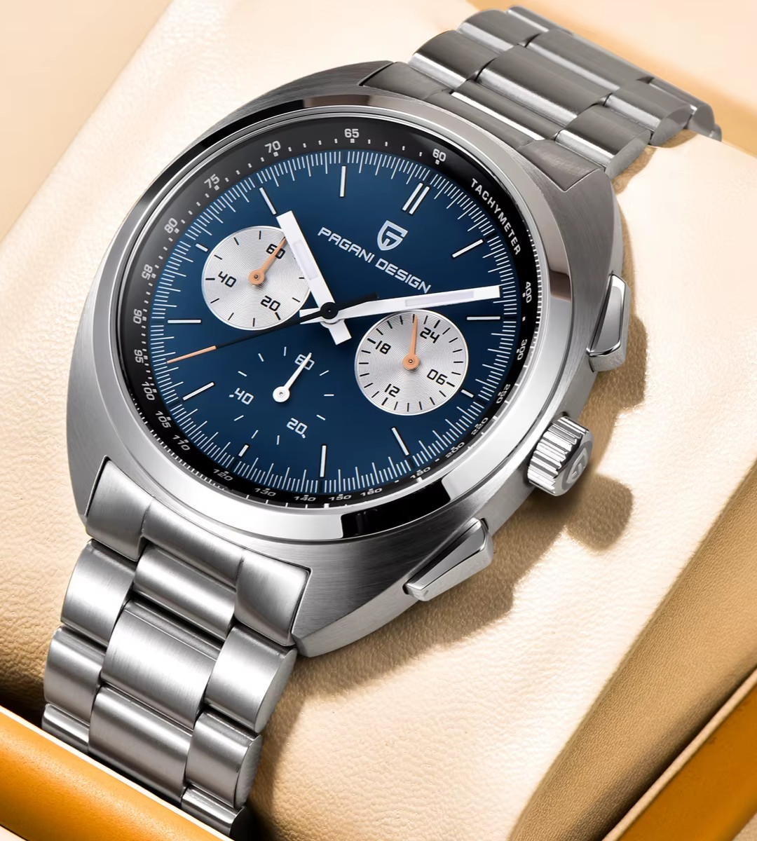 Pagani Design 1782 39mm Retro Turtle Styled Chronograph Sapphire 24hr Seiko VK63