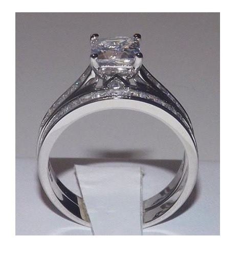 3.6C PRINCESS CUT DIAMOND SIMULATED WEDDING RING SET ENGAGEMENT BRIDAL SET 5-9