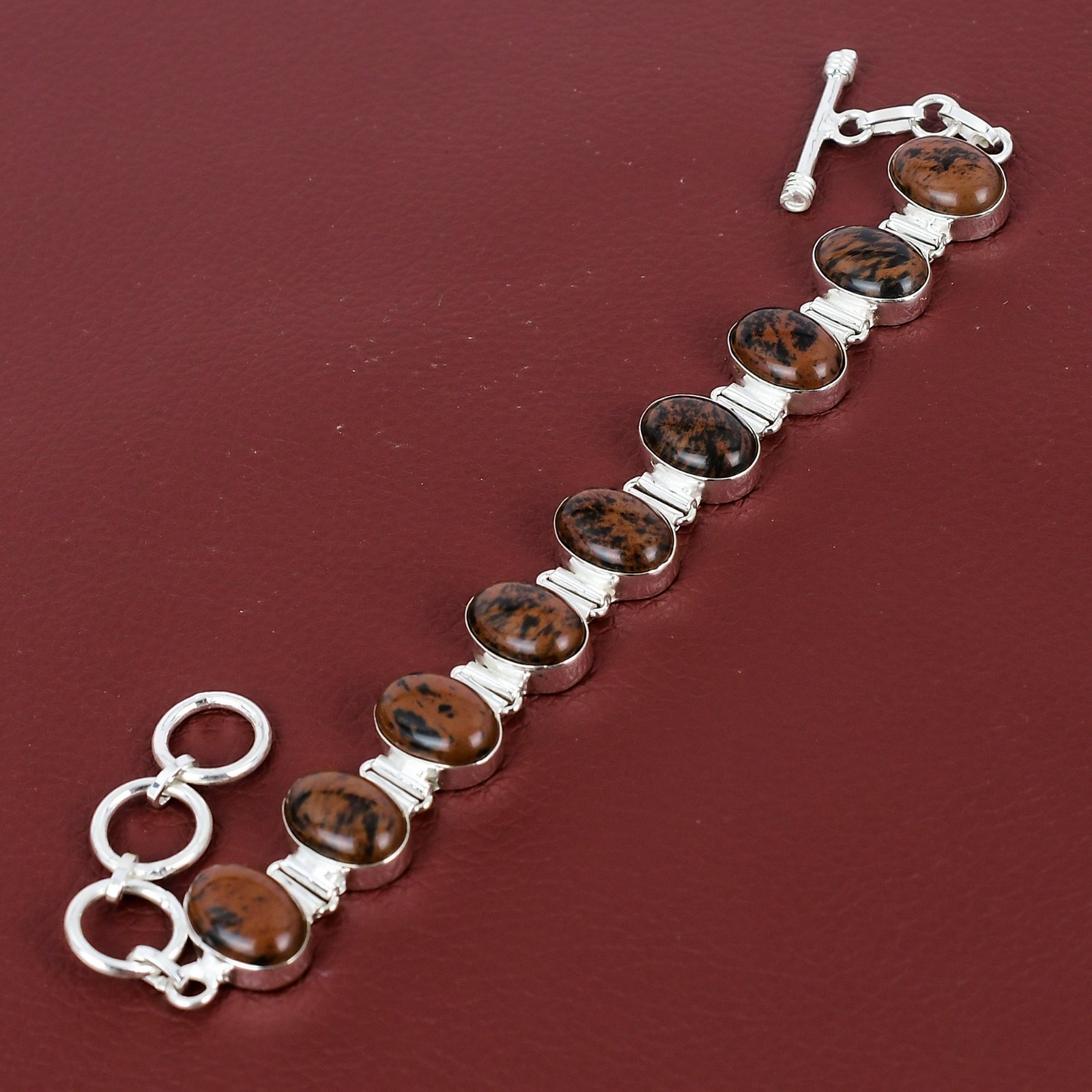 Mahogany Obsidian Bracelet Adjustable Chain Bracelet 925 Sterling Silver Jewelry