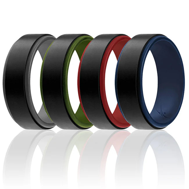 Silicone Wedding 2Layer Step Ring Set – Black by ROQ for Men – 4 x 10 mm Ring