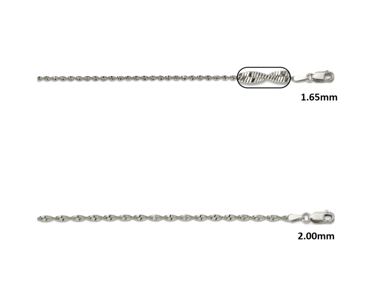 Sterling Silver Twisted Herringbon Chain 7″, 8″, 16″, 18″, 20″, 24″ Inch Length