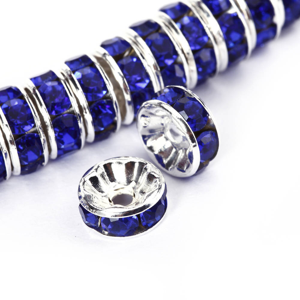 Dark Blue Rhinestone Rondelle Spacers Gold/Silver 4mm 6mm 8mm 10mm 50pcs Per Bag