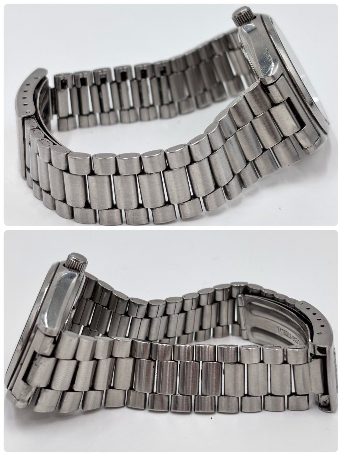 Working Bracelet SEIKO Silver Wave Wristwatch Quartz Day Date Cal.8229 Manufactu