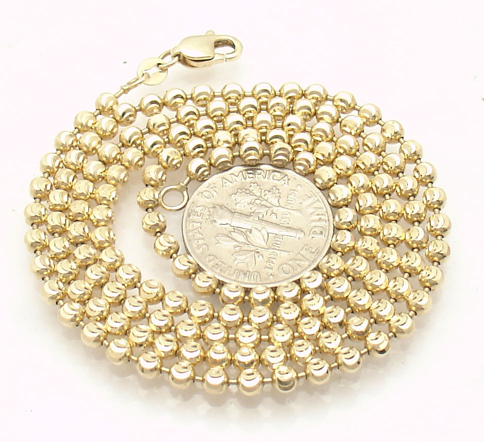 3mm Solid Half Moon Diamond Cut Bead Ball Chain Necklace REAL 10K Yellow Gold