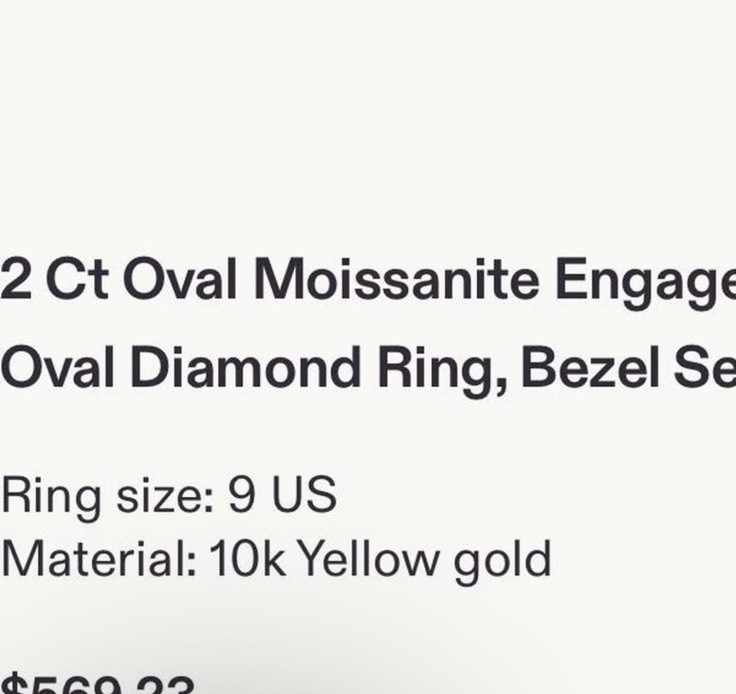 2 ct Oval White Moissanite Bezel Set 10k Yellow Gold Engagement Ring Size 9. 4gr