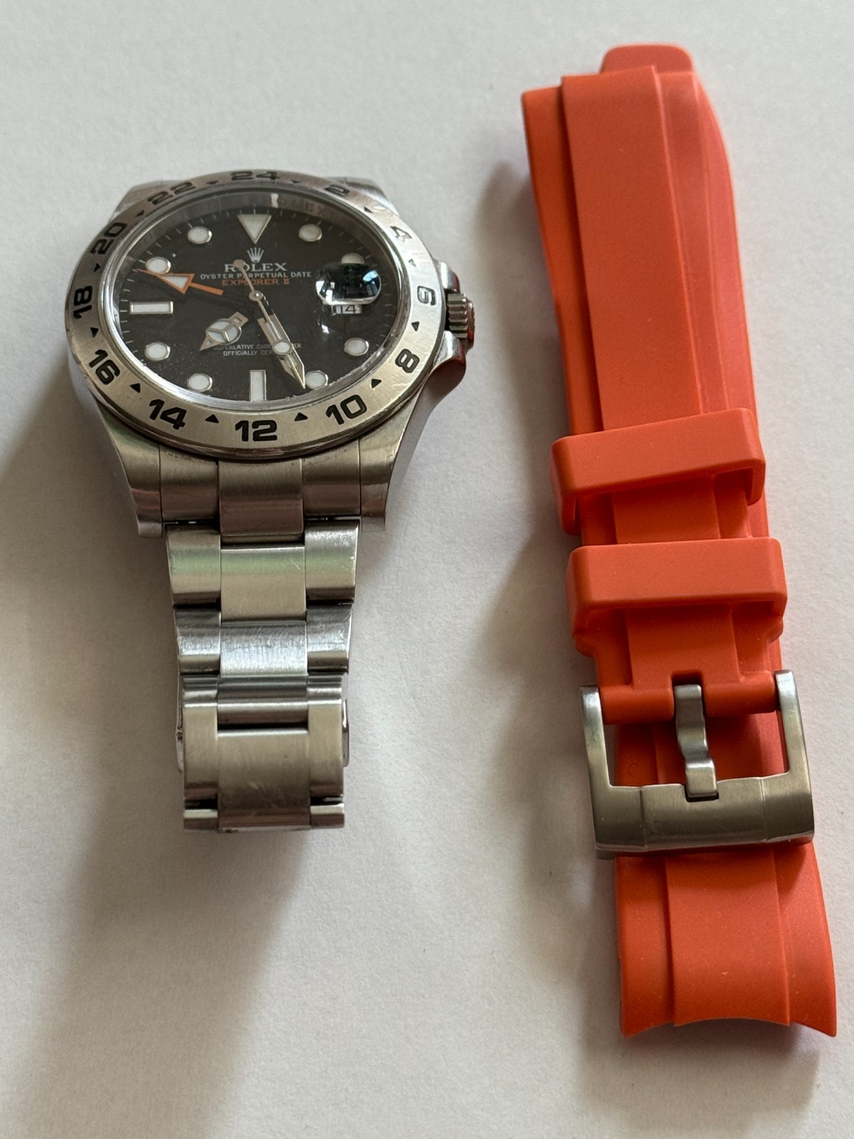 Rolex Oyster Perpetual Explorer II 216570 Mens Watch Black Box Orange Band