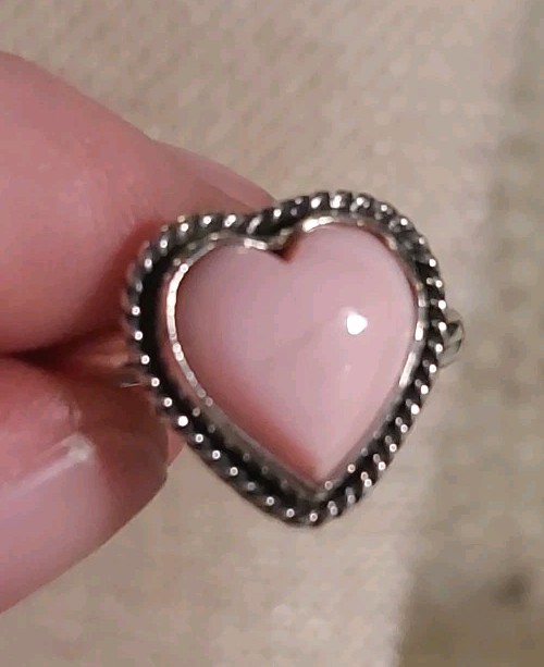 New Sterling Silver & Natural Pink Conch Heart Adjustable Ring