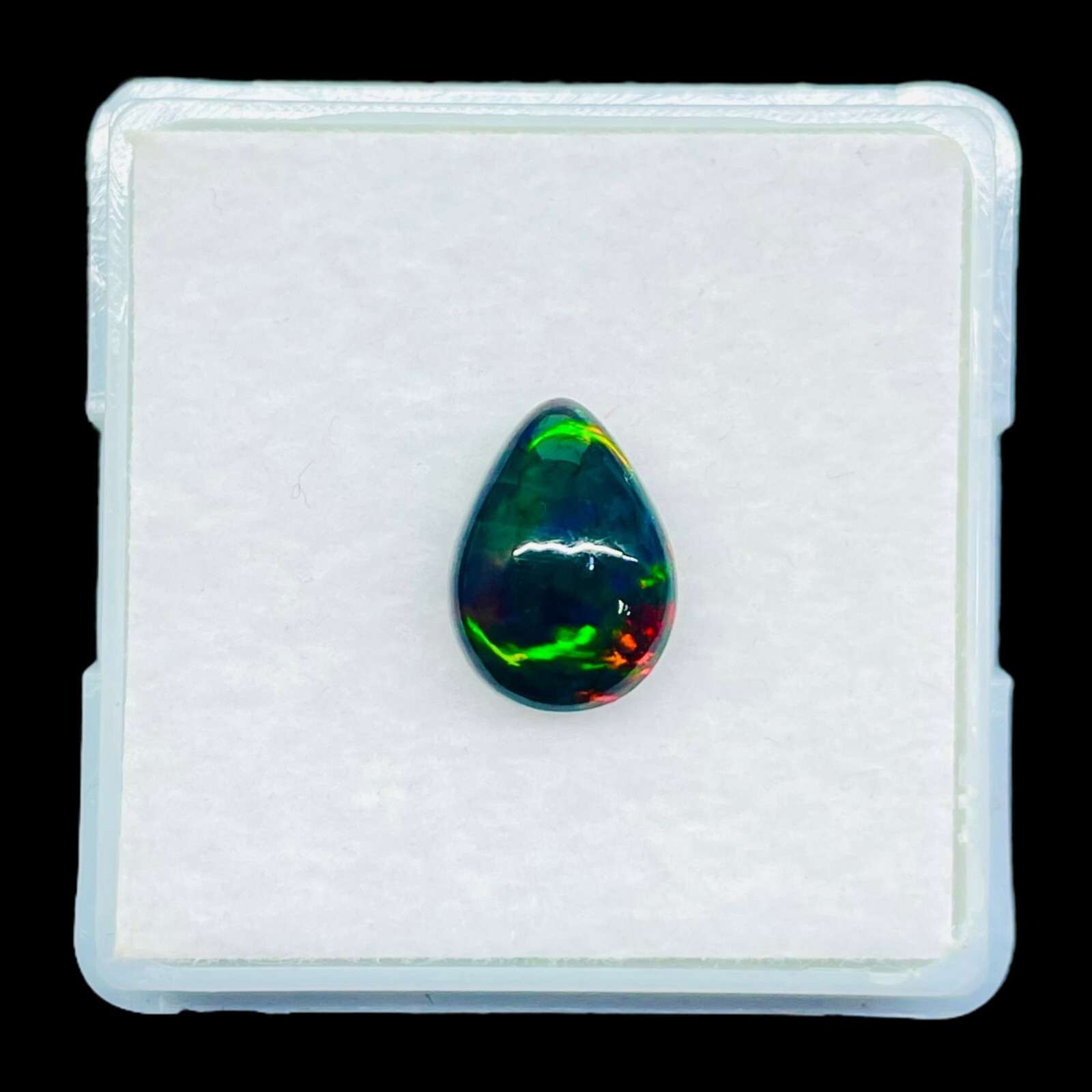 1.08 Ct Natural Ethiopian Black Opal 9.5x7mm Pear Multi Fire Cabochon Gemstone