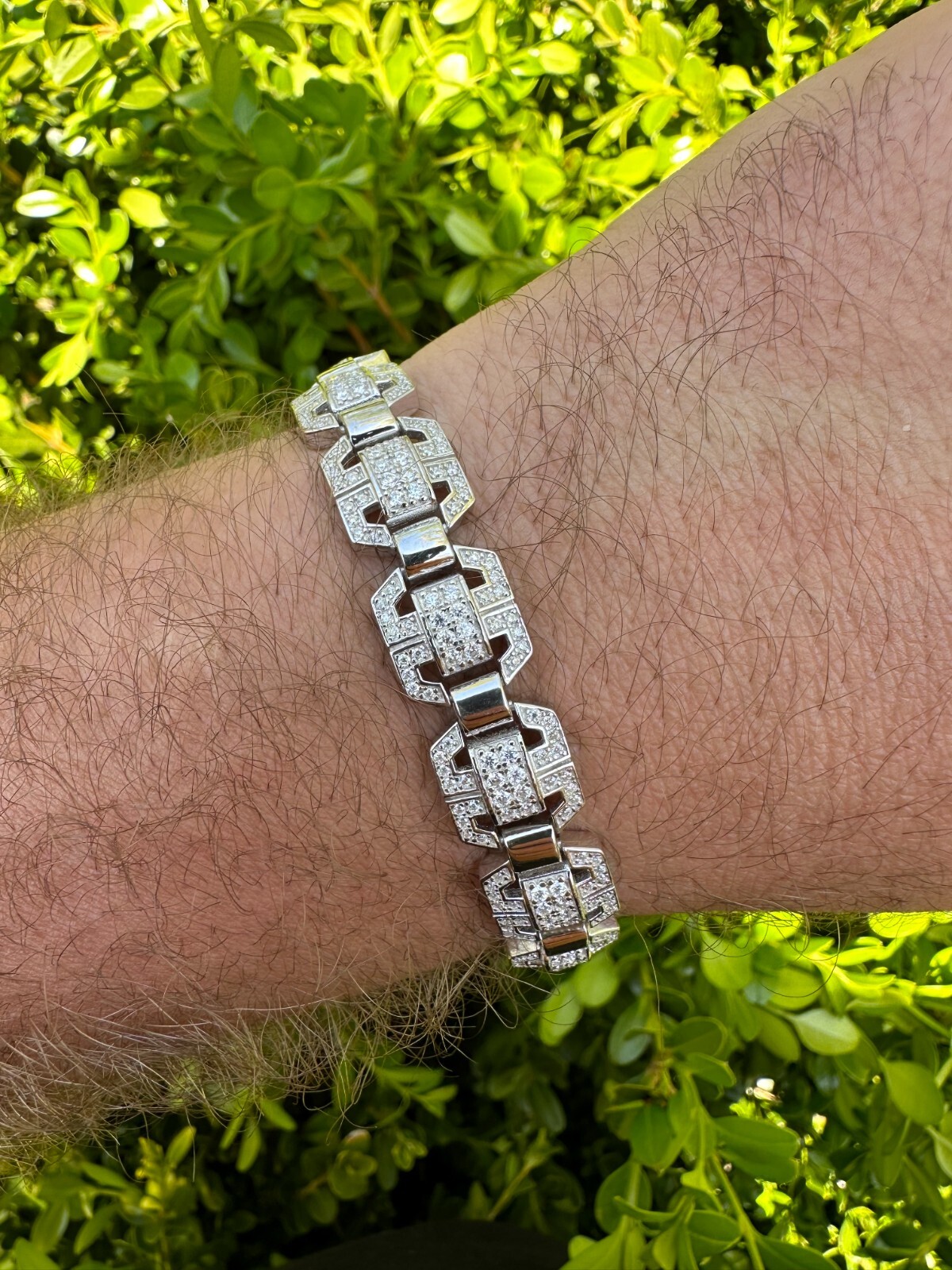 Men’s Moissanite Custom Link Real 925 Sterling Silver Bracelet Passes Tester