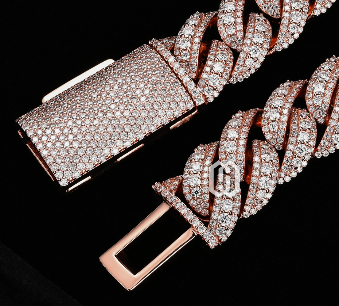 VVS Moissanite 16MM Cuban Link Chain Rose Gold Plated Iced Out