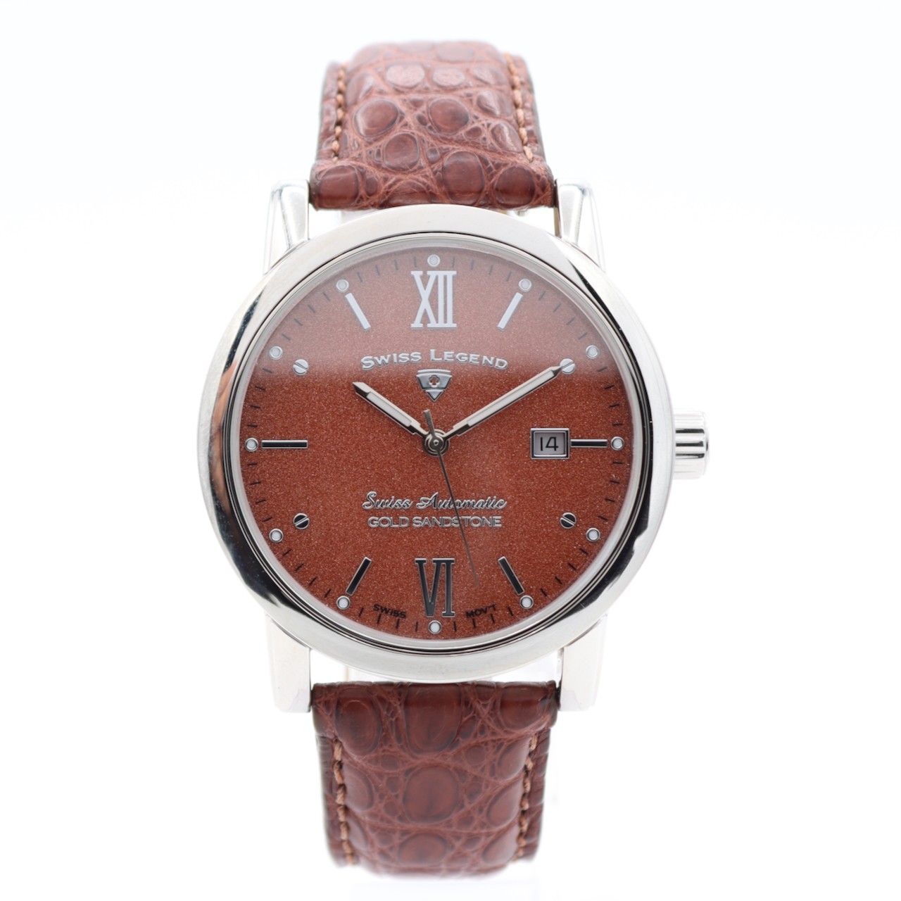 NOS 42mm Swiss Legend Gold Sandstone Men’s Automatic Wristwatch Stainless Steel